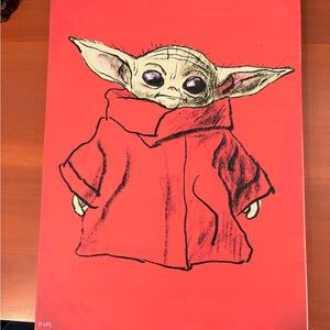 Red Star Wars Mandalorian Grogu Canvas Art